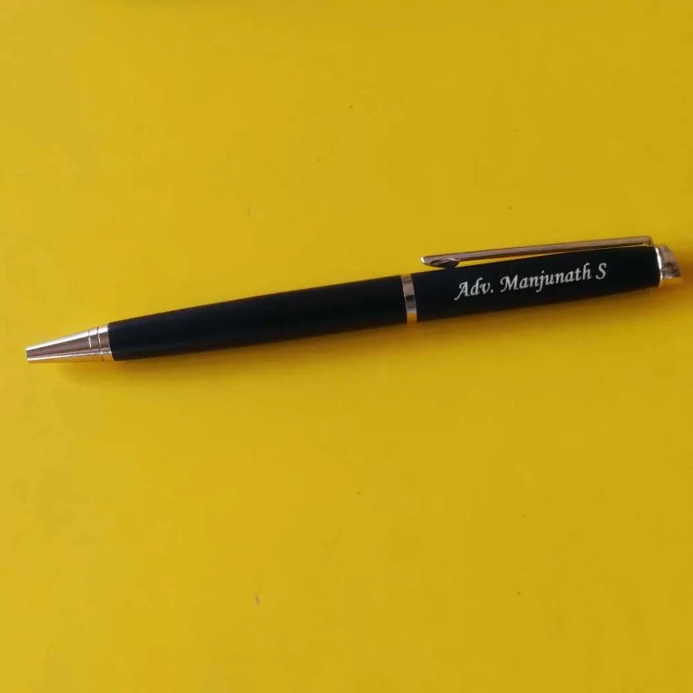 Personalized black pen with silver trim in gift box